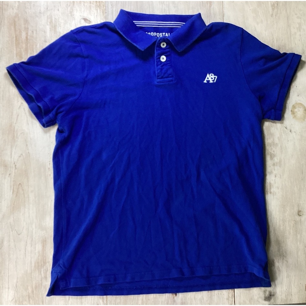 Aeropostale Mens XL Royal Blue A87 Logo Pique Short Sleeve Polo Shirt